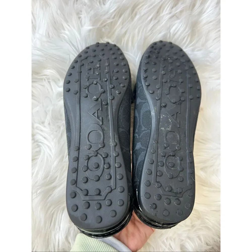 Coach Fortunata Buckle Loafers Size 7.5 B Signature Print Patent Leather Trim